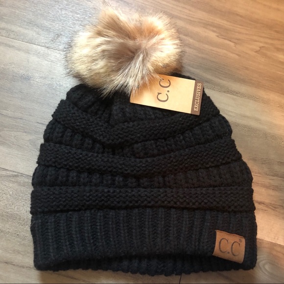Faux Fur Pom Pom Beanie - Picture 3 of 3